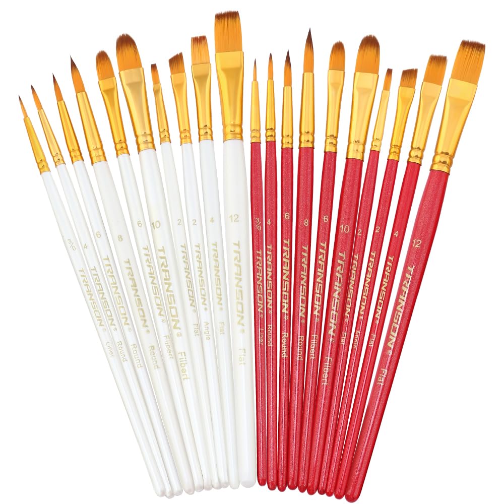 Transon 20pcs Artist Painting Brush Set for Acrylic Watercolor Gouache Hobby Craft Face Rock Painting White and Pink