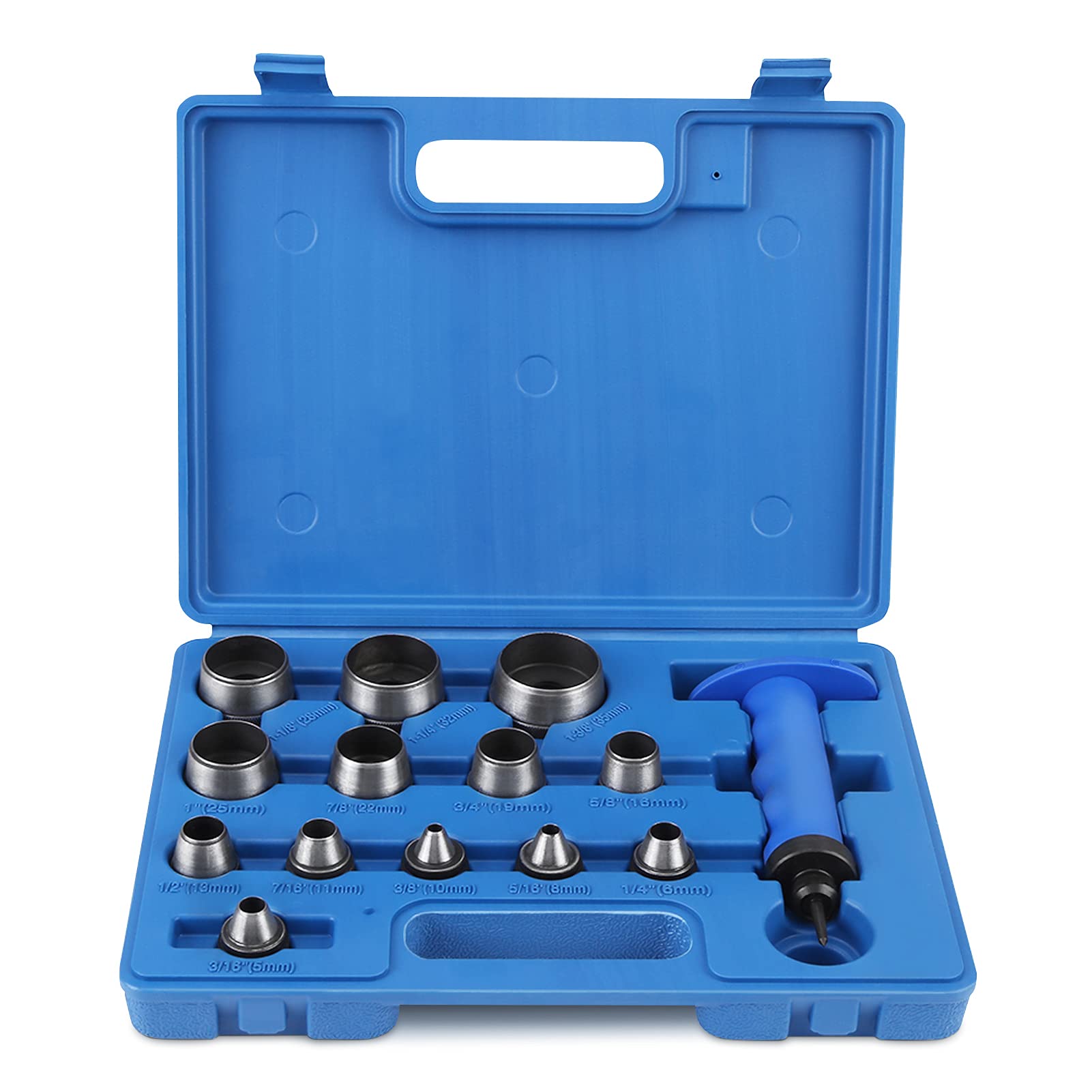 Leather Hole Punch Set, 13 in 1 Hollow Punch Set 5-35mm Professional Leather Hole Punch Cutter with Puching Handle for Belt Rubber Gaskets Watch Band