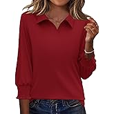 Ivicoer Womens 3/4 Length Sleeves Polo Shirts Collared Tops Business Casual Blouses Basic Tees Trendy Outfits Spring Clothes
