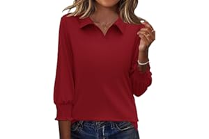 Ivicoer Women's 3/4 Length Sleeves Polo Shirts Collared Tops Business Casual Blouses Basic Tees Trendy Outfits 2025