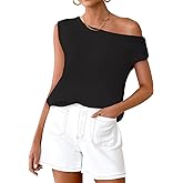 ZESICA Women's Summer Off The Shoulder Knit Tops 2026 Casual Short Sleeve Oversized Shirt