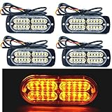 12-24V 20-LED Super Bright Emergency Warning Caution Hazard Construction Waterproof Amber Strobe Light Bar with 16 Different Flashing for Car Truck SUV Van - 4PCS (Amber)