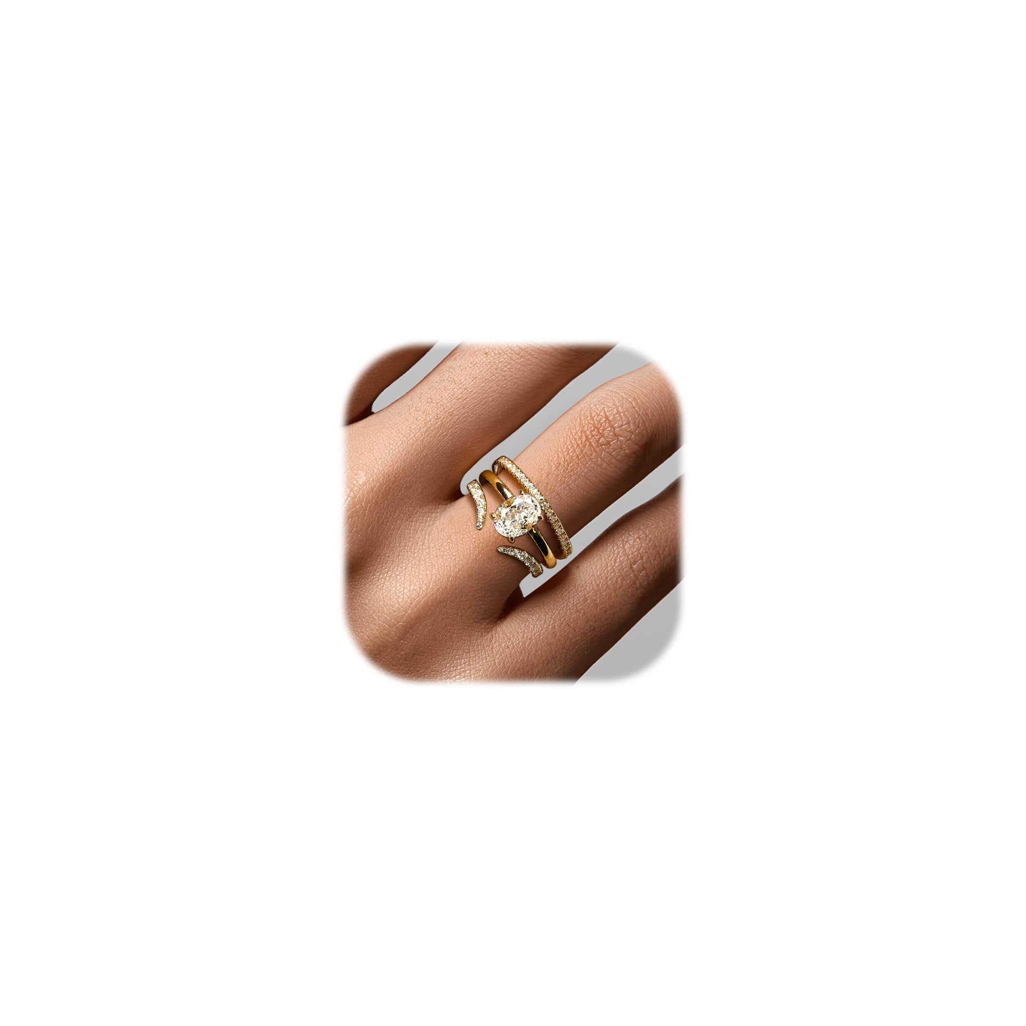 YEEZII Gold Rings for Women Non Tarnish, 14K Gold Stacking Cubic Zirconia Rings Pack, Dainty Stackable Gold Knuckle Rings Set Size 5-10