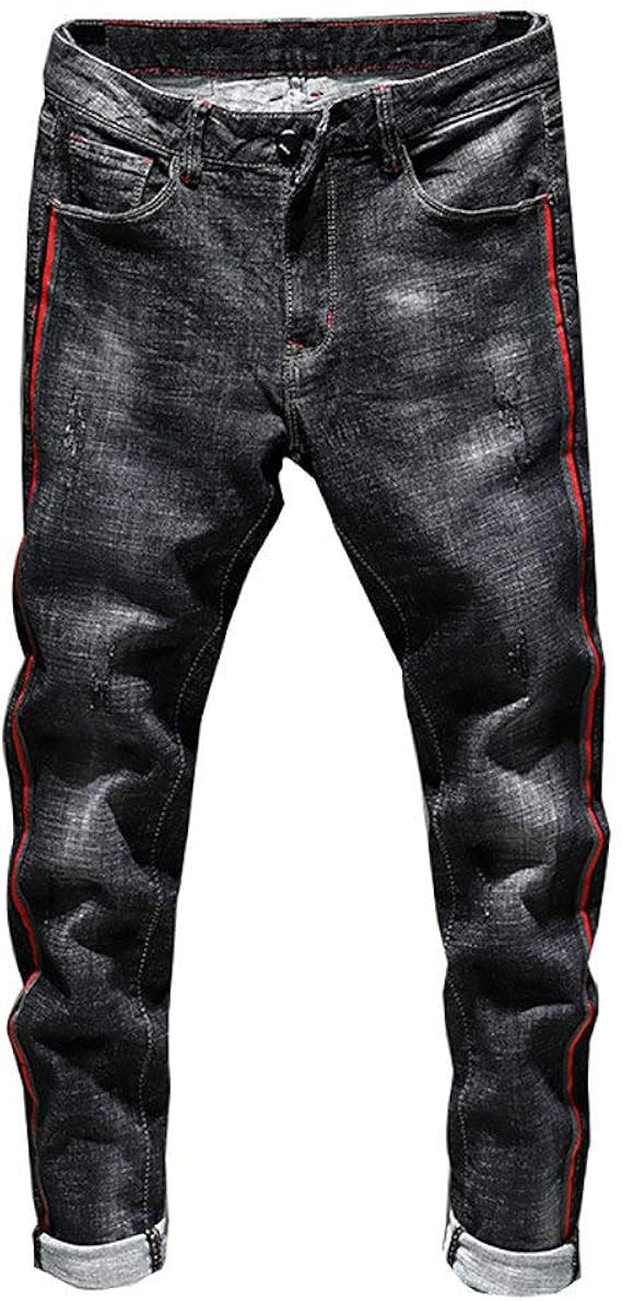 Zilosconcy New Mens Black Denim Jeans All Waist Men's Skinny Stretch Ripped Slim Fit Casual