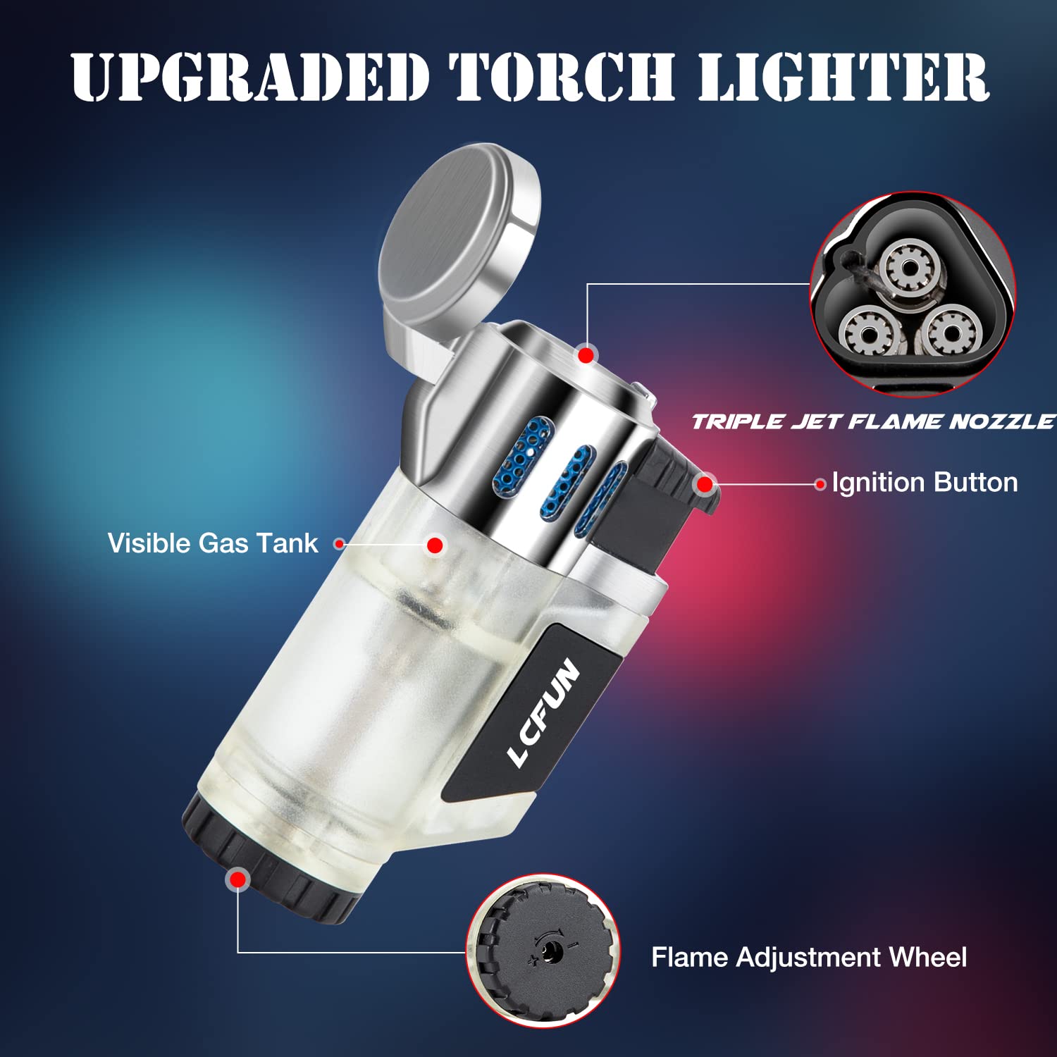 LcFun Torch Lighter 2 Pack Cigar Lighter Refillable Butane Lighter for