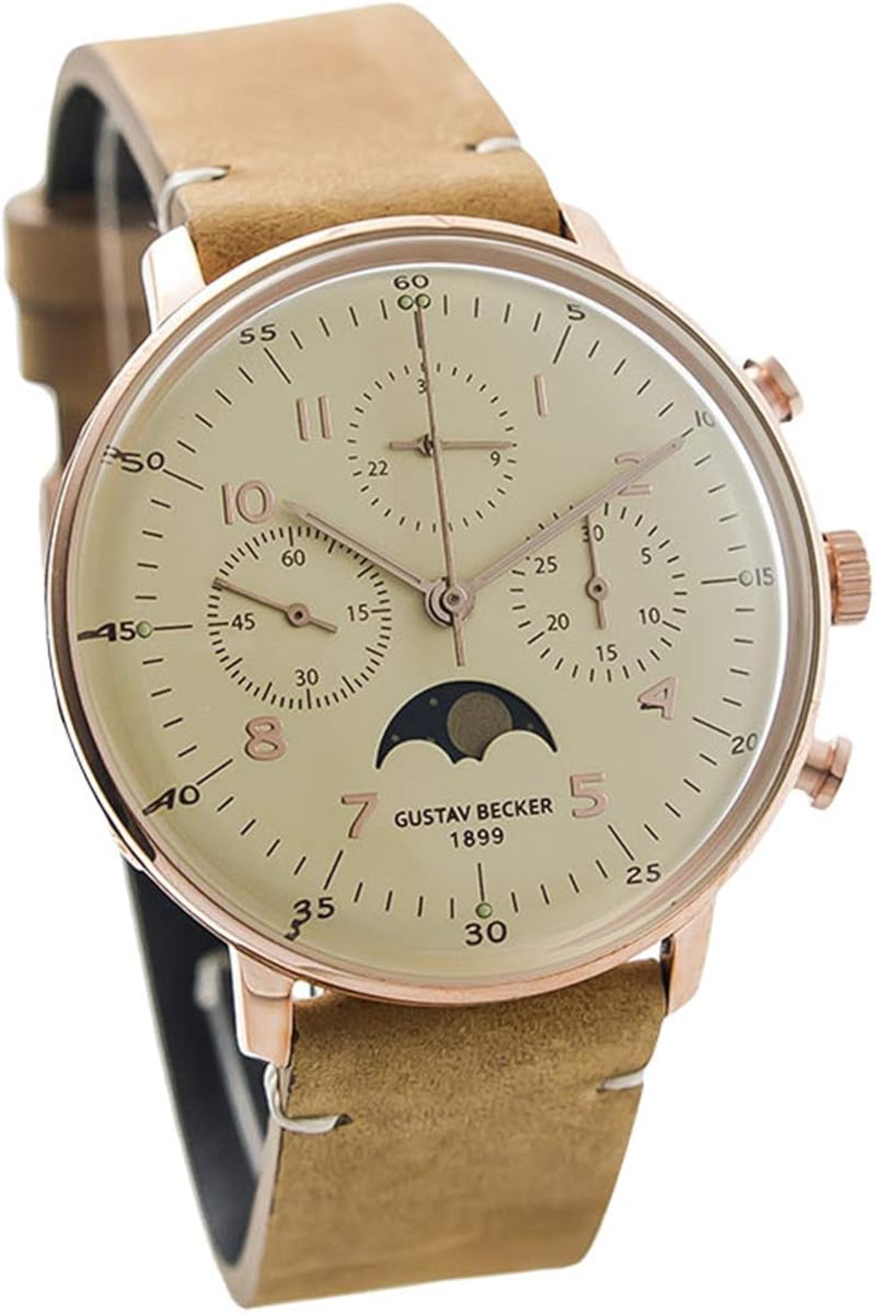 Gustav Becker Mens Retro Mechanical Chronograph Wrist Watch Pie Pan