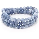 Gem Stone King 6MM Stunning Round Simulated Aquamarine Bead Stretchy Bracelet/Necklace | 20 Inch