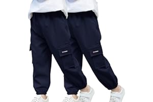 Boys Cargo Pants 2 Pack Casual Joggers Elastic Waist Hiking Pants Fashion Loose Workout Pant Jogging Trousers Bottom