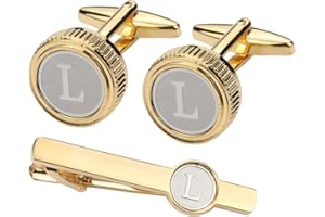 GWD Mens Cufflinks Tie clips set Set Shirt Classic Initials Alphabet A-Z Gift Box