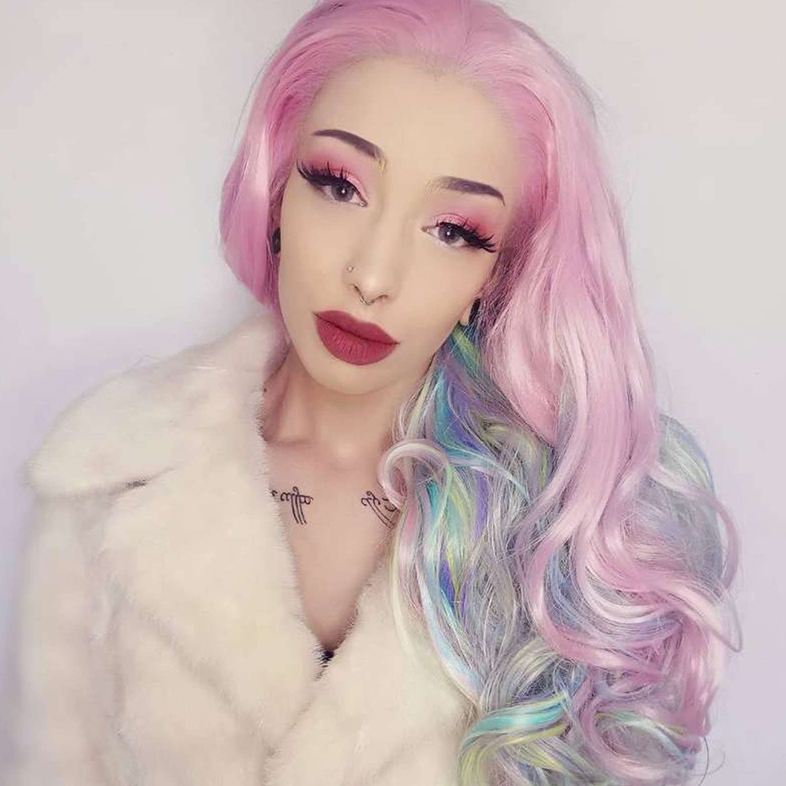 Long Mermaid Hair Wig Multi-Color Natural Wave Synthetic Lace Front Wigs for Women Colorful Glueless Heat Resistant Fiber Hair Pink Green Blue Yellow White Halloween Cosplay Daily Wig