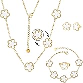 sineed 14K Gold Plated Double Sided Clover Bracelet Earring Necklace Rings Clover Sets for Women Lucky Jewelry