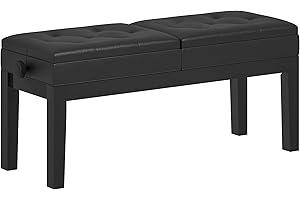 HOMCOM Piano Bench with Storage, Height Adjustable Piano Stool, PU Leather Tufted Keyboard Seat with Rubber Wood Legs, Black