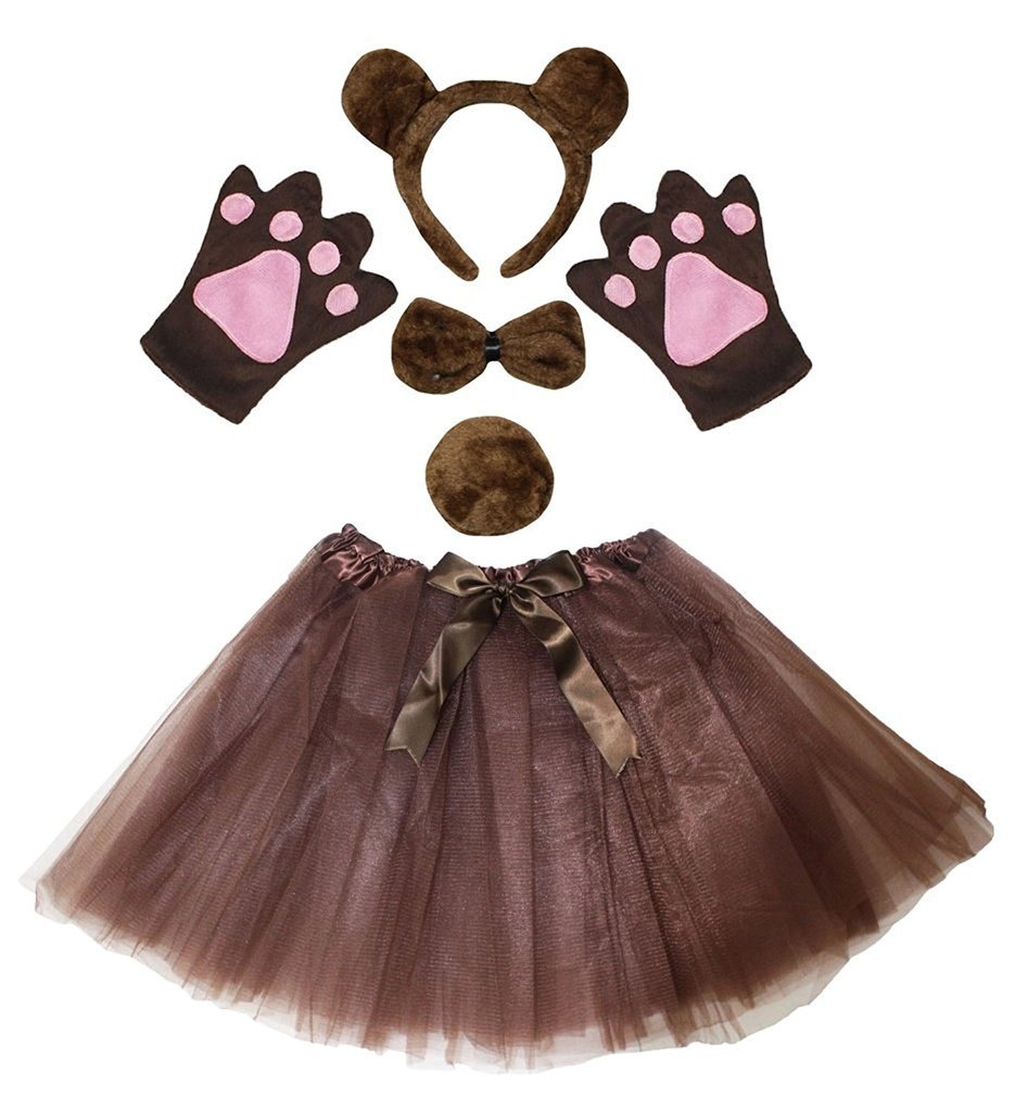 Petitebelle Headband Bowtie Tail Gloves Tutu 5pc Girl Costume 1-5y (Bear)