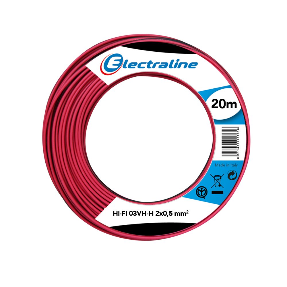 electroline 10833 H03 VH-H 2X0.5 20M, Red/Black