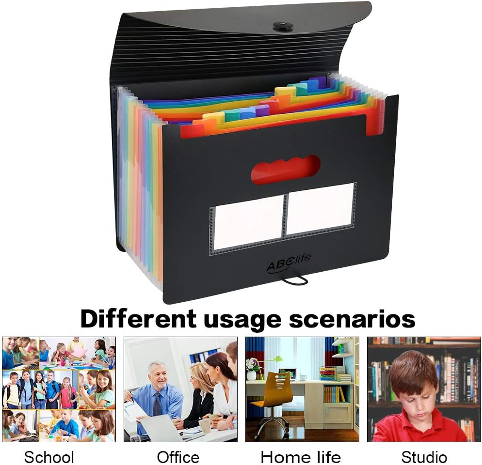 Expanding File Folder Accordian File Organizer with Cover/Portable A4 Letter Size Filing Box, Accordion Bill Paper Document Receipt Organizer High Capacity Plastic Bag with Colored Tab (12 Pockets) : Office Products