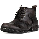 OSSTONE Moto Boots for Men Fashion lace-up Leather Chukka Boots Casual Shoes Metal Cleats OS-6015-3-A-US-R Metal Black