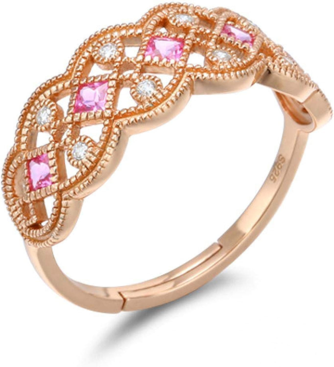 Anello In Argento Sterling S925 Con Rubino E Oro Rosa - Cuore Regolabile, Donne, Gioielli Di Lusso - Foto 3