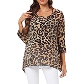 Ckikiou Plus Size Batwing Flowy Semi Sheer Chiffon Blouse Tunic for Women Summer Floral Print Boho Beach Cover ups