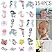 154PCS Mermaid Tattoos Temporary for Kids - Ocean/Under the Sea/Summer Pool Birthday Party Decorations Supplies Favors(8 Sheets)