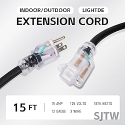 EP 15 Ft Lighted Outdoor Extension Cord - 12/3 SJTW