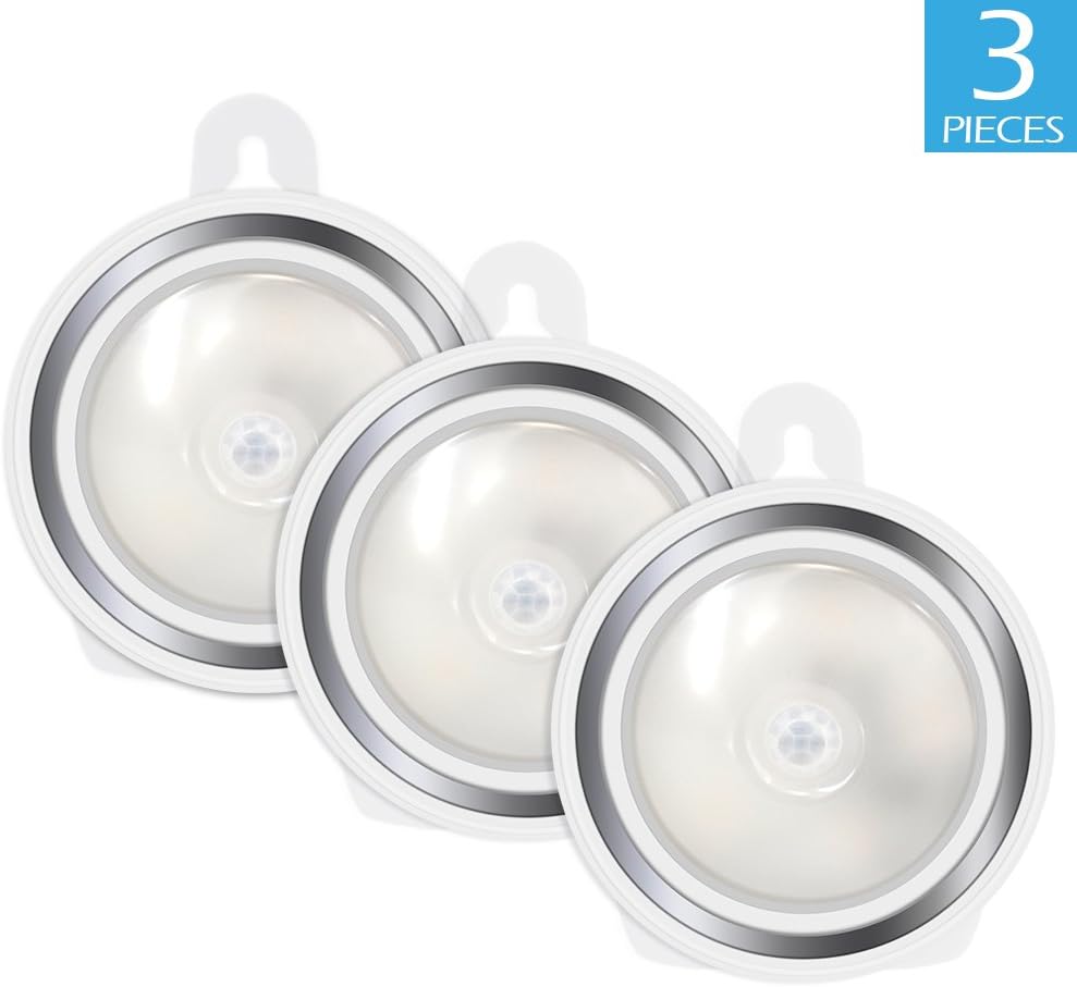 BWL Puck Lights, LED Under Cabinet Lighting, Motion Sensor LED Night Light Battery Powered, Warm White