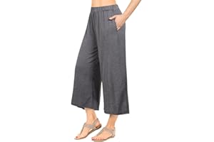 GlorySunshine Women's Elastic Waist Solid Palazzo Casual Wide Leg Pants with Pockets