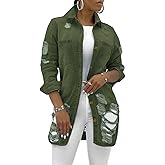 sexycherry Denim Jacket for Women Long Sleeve Classic Trucker Jeans Long Coat Outwear with Pockets