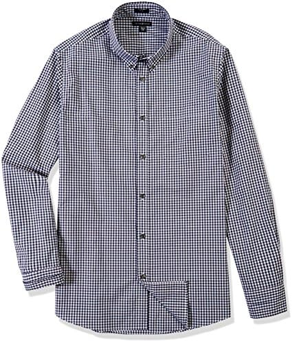 Crafted Collar Men's Slim Fit Button Down Sport Casual Shirt 16.5" Neck 35" Sleeve Gingham Navy