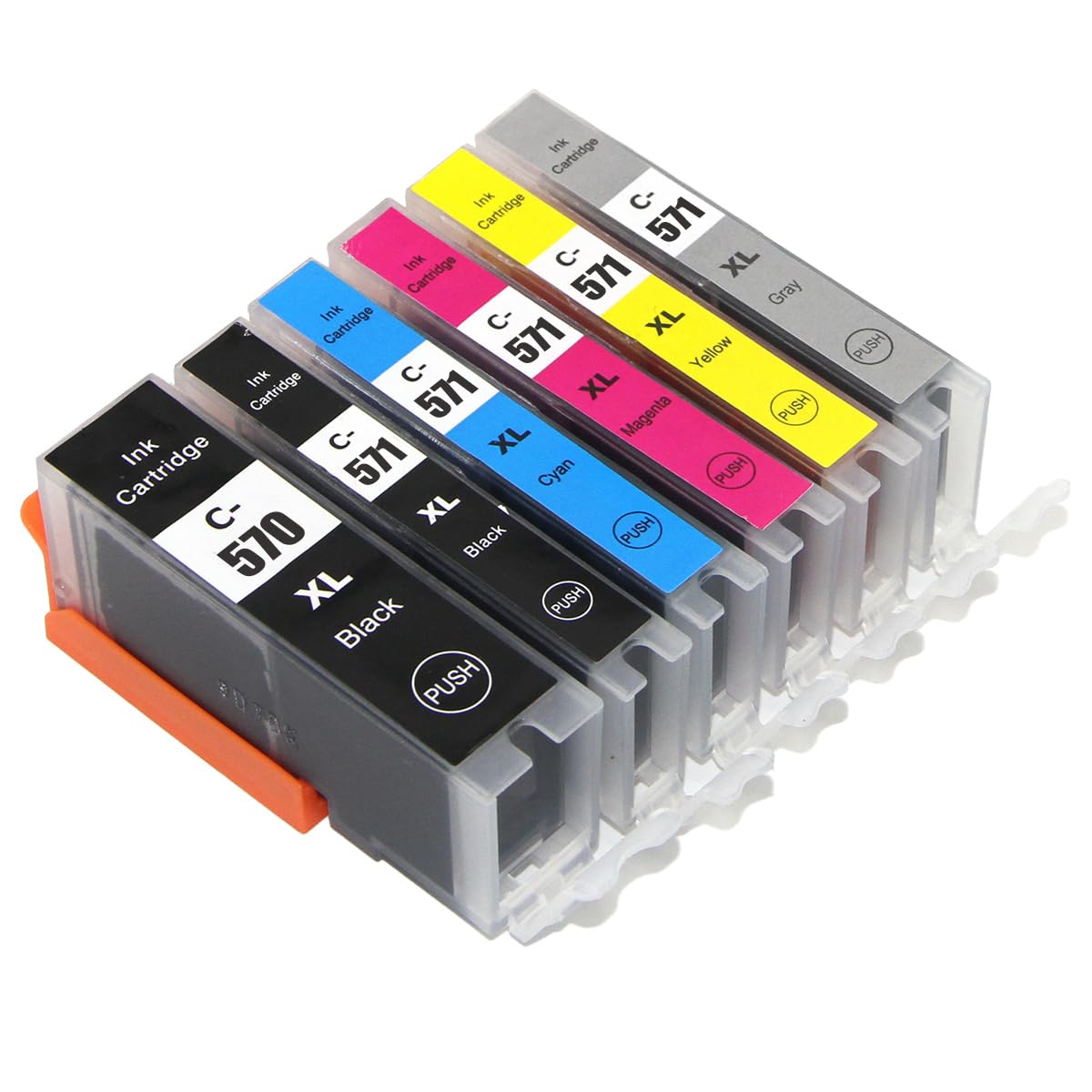 Go Inks 1 Set of 6 Ink Cartridges to replace Canon PGI-570 & CLI-571 Compatible/non-OEM for PIXMA Printers (6 Inks), Black, Cyan, Magenta, Yellow, High Capacity