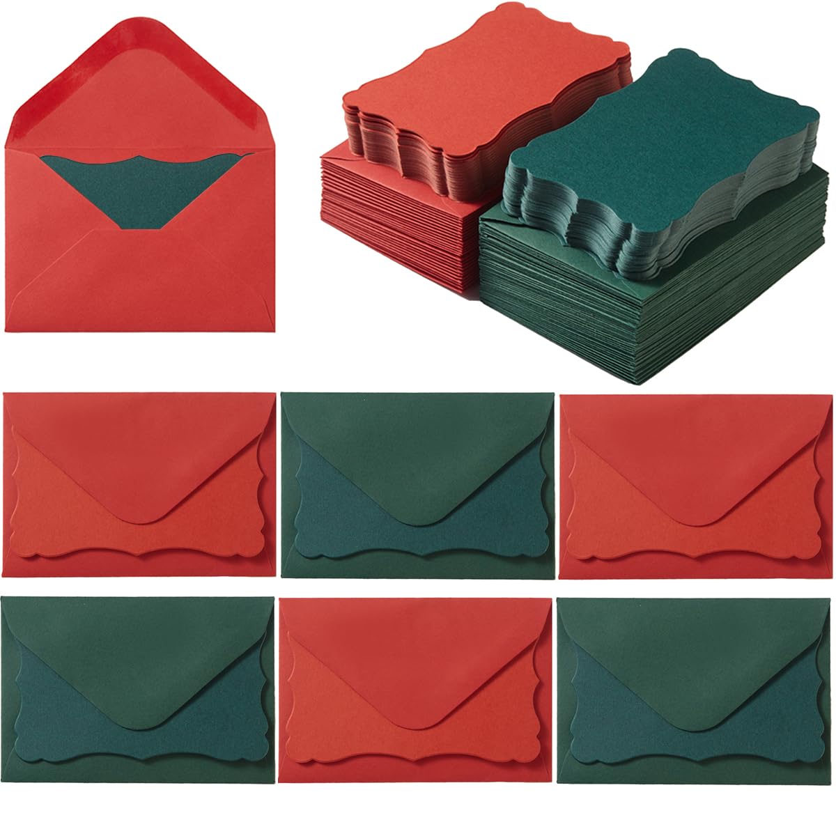 Photo 1 of 100 Pack Christmas Mini Envelopes with Red Green Blank Note Cards Small Self-Adhesive Envelopes Small Business Card Envelopes(4 x 2.7 Inches) (Christmas Red Green)