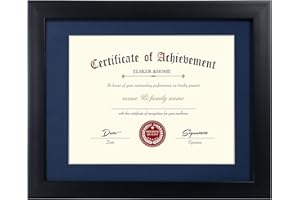 ELSKER&HOME Certificate Frames 8.5 x 11 Black, Fits Diploma 8.5 x 11 with Blue Mat or 11x14 without Mat, Shatter Resistant Glass, Document Degree Picture Award Frame for Tabletop or Wall Display