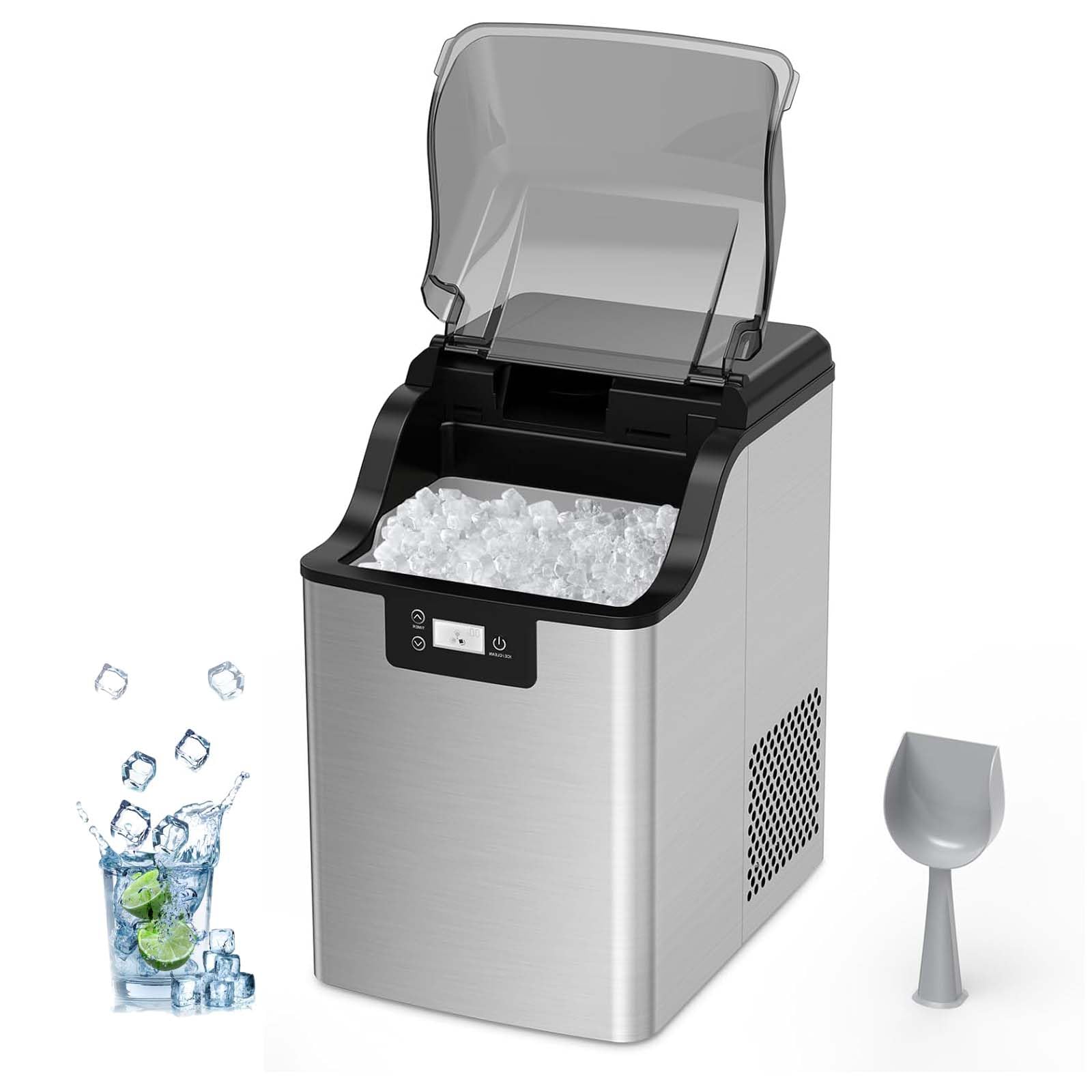 Ice Maker, 44 lbs/Day, Chewable Ice Maker, 3.3lbs Rapid Ice Release in 12 Mins, Self-Cleaning, Stainless Steel Housing Ice Machine for Parties, Kitchen, Bar, Office