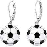 JUSTKIDSTOY 925 Sterling Silver Ball Earrings Sports Leverback Dangle Drop Earrings Jewelry Gifts for Women Girls