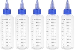 PATIKIL 3.4oz(100ml) Plastic Dispensing Bottle, 5Pcs Squeeze Graduated Empty Bottles with Blue Twist Cap for Liquids, Inks, O