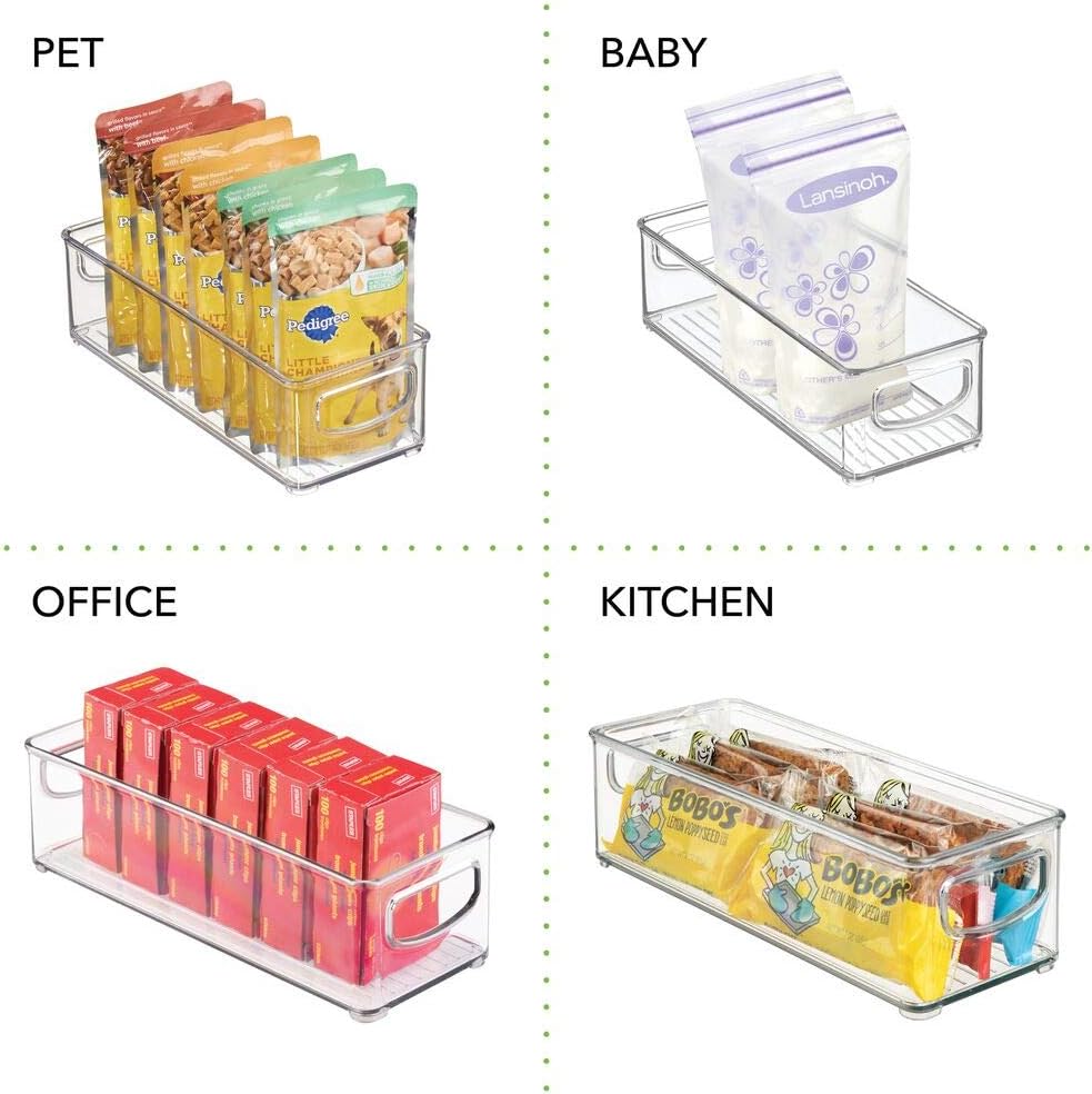 mDesign Stackable Plastic Food Storage Bin with Handles for Kitchen Pantry, Cabinet, Refrigerator, Freezer - Organizer for Fruit, Yogurt, Squeeze Pouches - BPA Free, 10" Long - 2 Pack - Clear: Kitchen & Dining