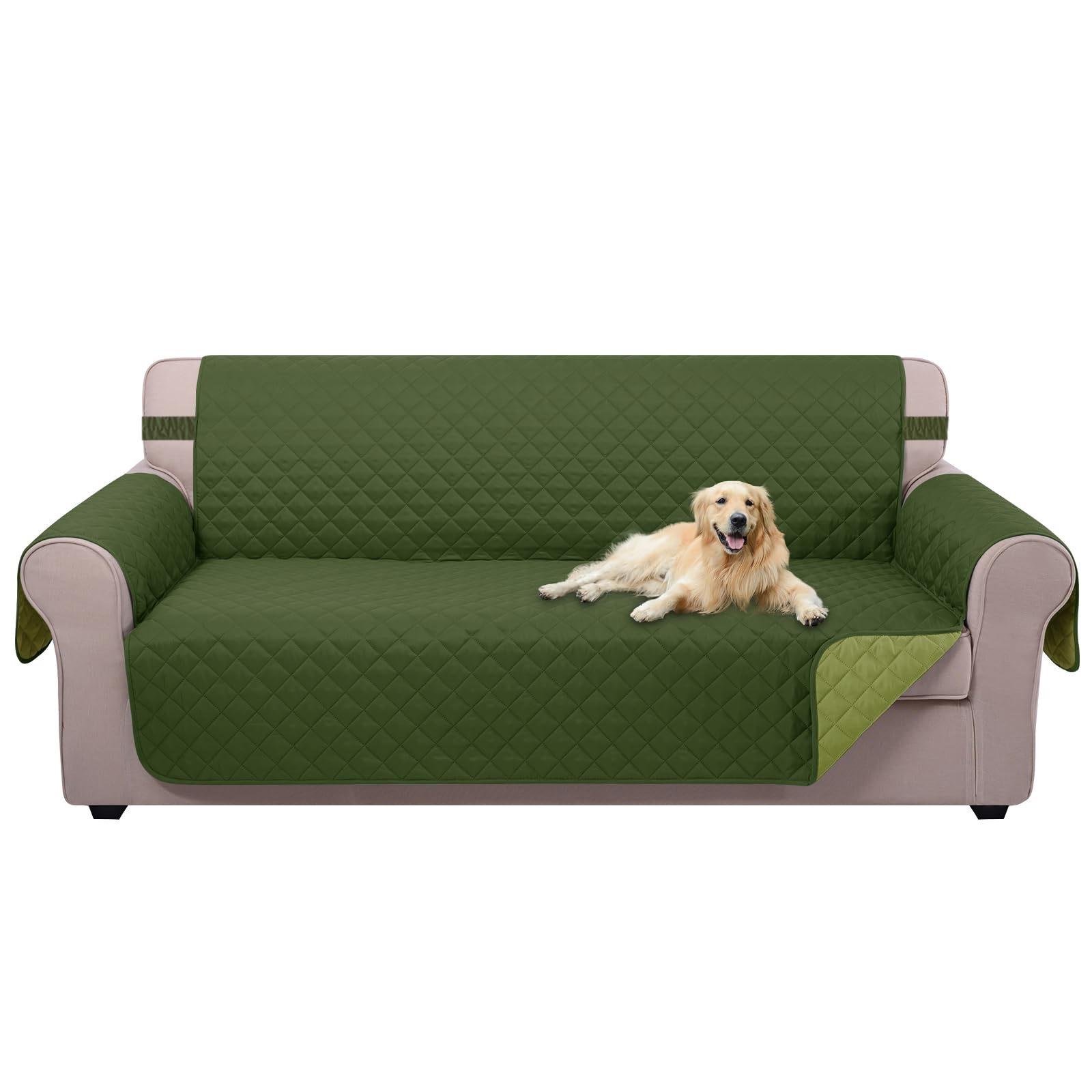 Photo 1 of U-NICE HOME Reversible Sofa Cover Couch Cover for Dogs with Elastic Straps Water Resistant Furniture Protector for Pets Couch Cover for 3 Cushion Couch (Sofa, Huntergreen/Sage)
