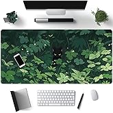 Black Cat Anime Desk Gaming Mat, XL Green & Large, 31.5x15.8in, for Women & Offices