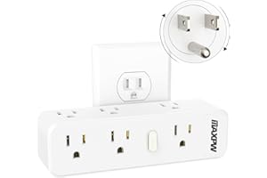 Maxpw Surge Protector Outlet Splitter with 360° Rotating Plug, Multi Plug Wall Outlet Extender with 9 Outlets, 2100 Joules, 3-Sided Power Strip for Home, Office, Travel, White