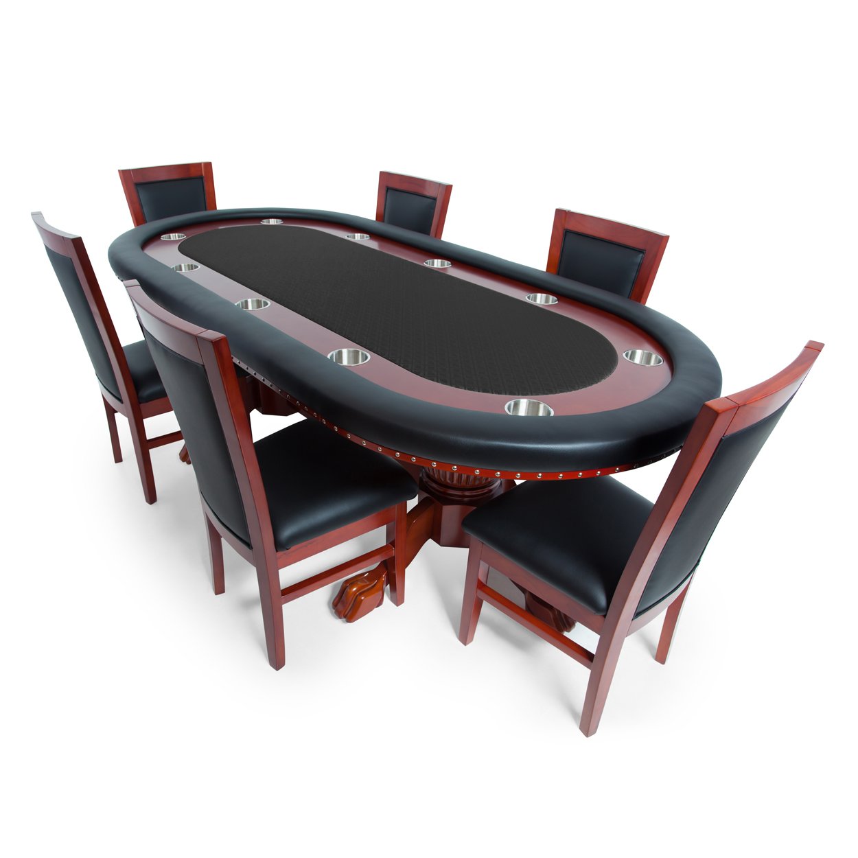 Bbo Poker Rockwell Poker Table For 10 Players With Speed Cloth Playing Surface 93x45 Inch Oval Includes Matching Dining Top With 6 Dining Chairs
