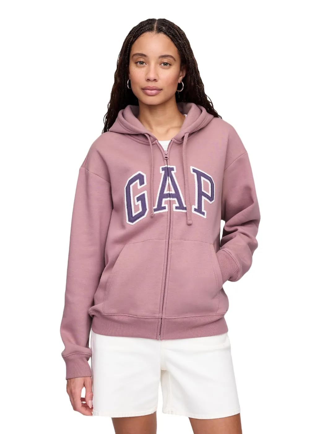 GAP womens Logo Hoodie Hooded Full Zip Sweatshirt Wispy Mauve 902 L Image