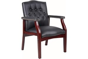 SLEERWAY Black Leather Office Guest Chairs& Reception Chairs, Ergonomic Arm Chair Accent Office Chair No Wheels Executive Side Chair for Meeting Waiting Room Chair Conference Lobby Chairs Church Chairs (Black)