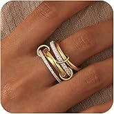 HABIKIP 14K Gold Plated Stackable Rings for Women, Interlocked Stackable Rings Set Cubic Zirconia Trendy Band Ring Size 6 7 8 9 10 Chunky Fashion Jewelry for Women