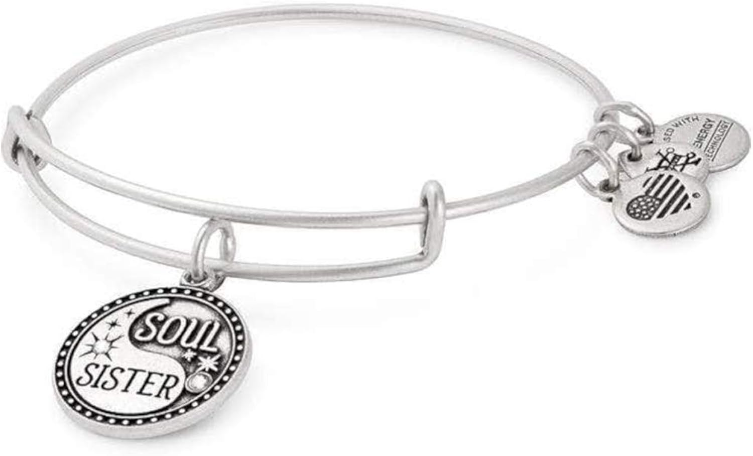 Alex and Ani Soul Sister Expandable Bangle Bracelet for Women, Friendship Inscription Charm, Rafaelian Silver Finish, 2 to 3.5 in: Jewelry