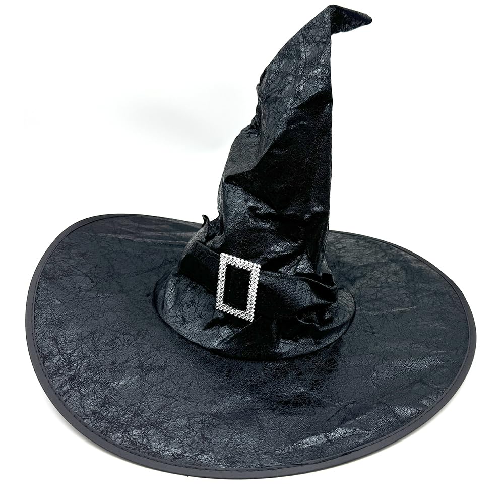 Black Faux Leather Witch Hat Costume Cosplay Wizard Hat for  display picture 1