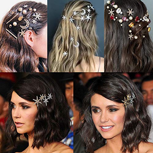 image for YMHPRIDE 18 Pcs Rhinestone Letter Hair Clips Sparkly Star Hair Pins Cr
