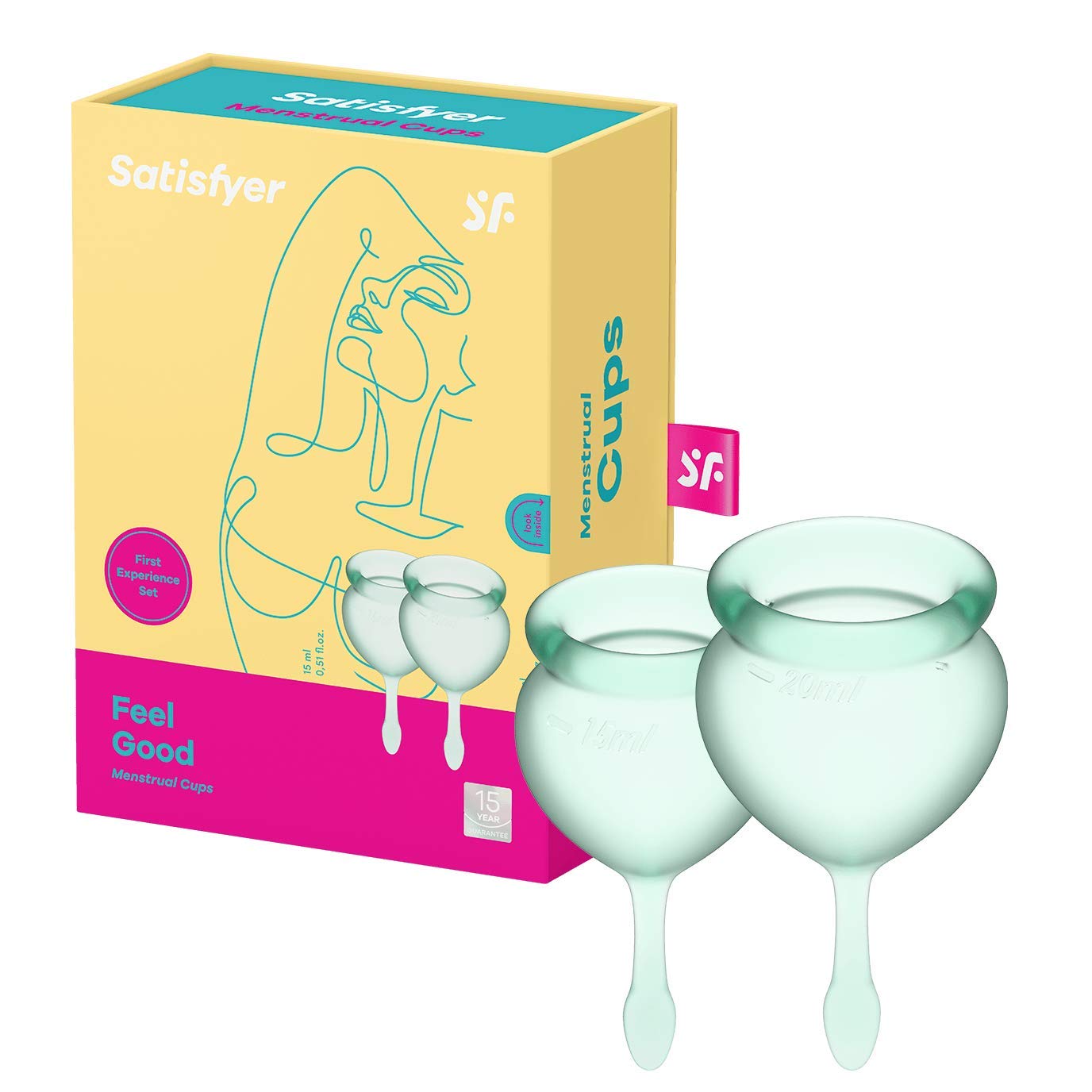 Satisfyer Feel Good Menstrual Cup 2 Pieces | Reusable & Sustainable Menstrual Cups, 15 & 20 ml | Easy to Clean & Comfortable | Long-Lasting Protection Medical Silicone: Green