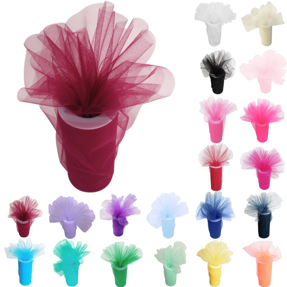 Time to Sparkle 6 Inchs x 25yards/75FT Tulle Roll Spool Tutu Party Birthday Wraping Crafts Bridal Bow Skirt Wedding Decor, Burgundy — image 1