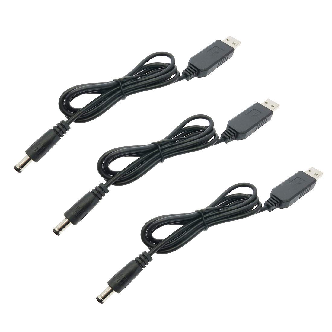 Hailege 3pcs USB to DC 5V to 12V Voltage Step-Up Convert Cable 5V to 12V Voltage Boost Cable 5.5x2.1mm DC Male Length 1M
