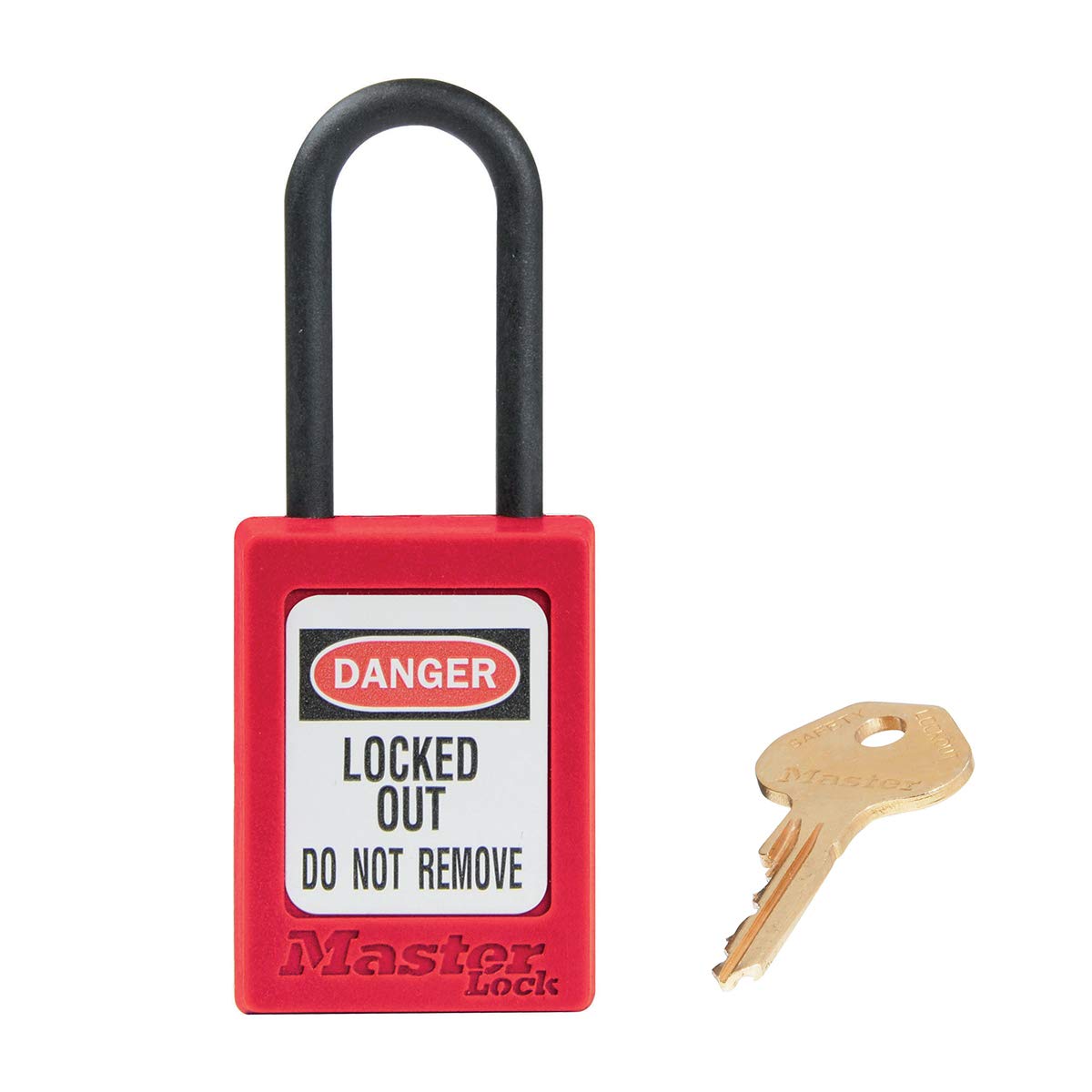Master Lock Red Dielectric Zenex™ thermoplastic Safety Padlock, 35mm Wide with 38mm Tall Nylon Shackle, Non-Key retaining, keyed Different