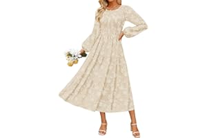 ZESICA Women's Fall Boho Floral Midi Dress 2025 Casual Long Sleeve Crewneck Flowy Wedding Guest Long Dresses